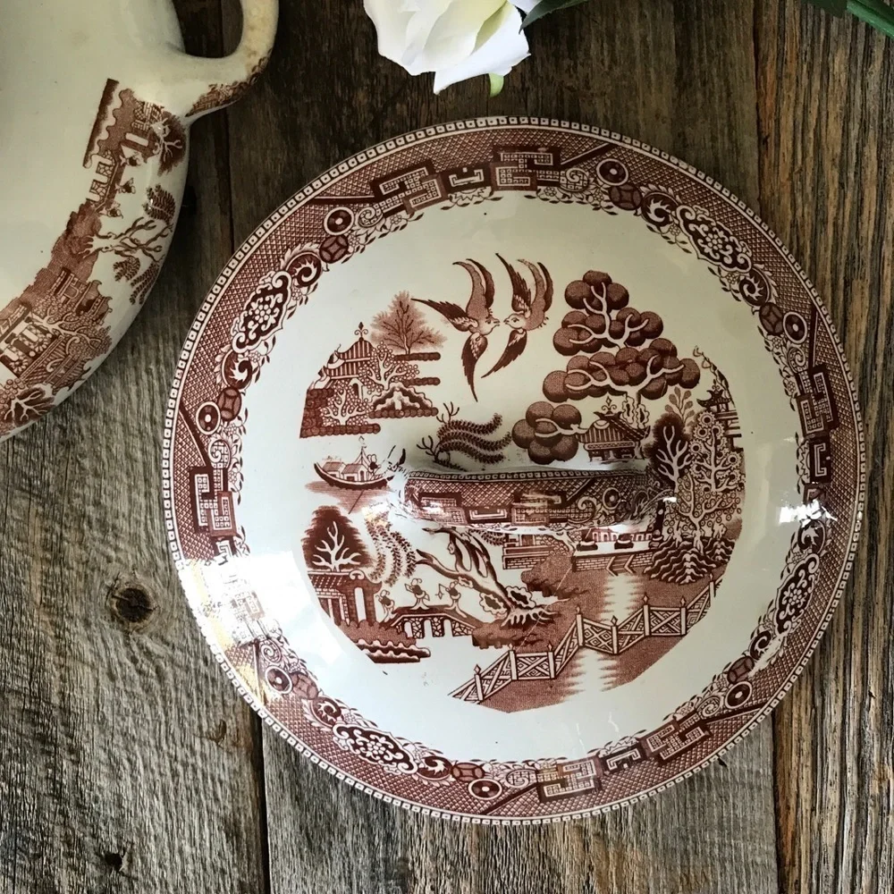 Brown Willowware Soup Tureen